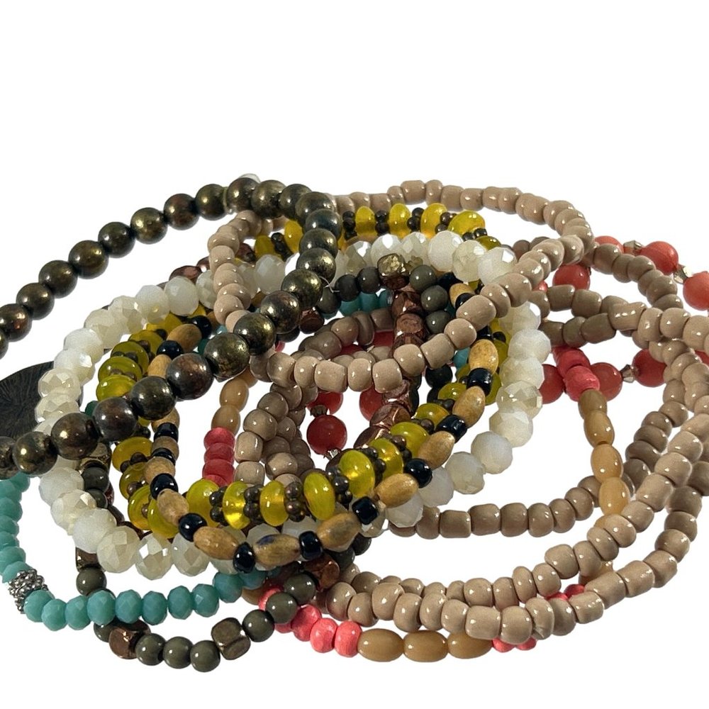Lot 13 Small Beaded Lot Stretch Bracelets Multi Color Third Eye Chakra